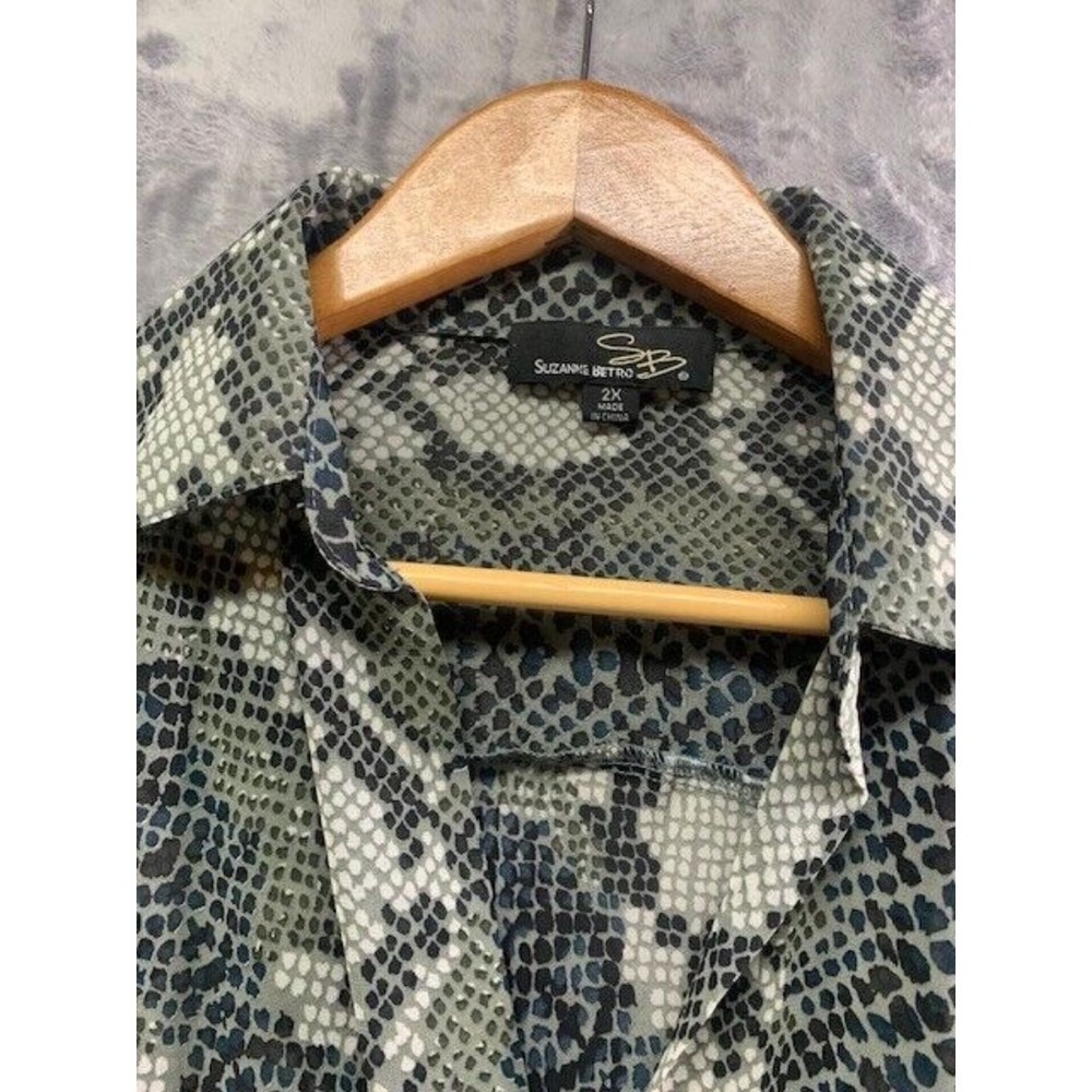 Suzanne Betro 2X Wrap Lightweight Blouse Green Tropical